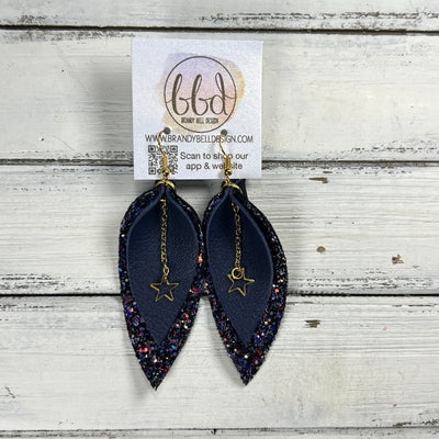 ALLIE + STAR-  Leather Earrings  ||   <BR> MATTE NAVY BLUE, <BR> CITY LIGHTS GLITTER (FAUX LEATHER)