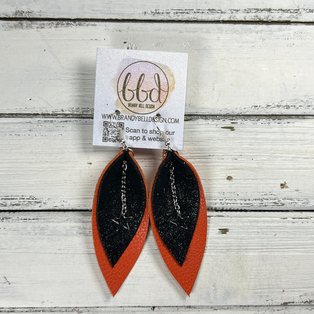 ALLIE + STAR-  Leather Earrings  ||   <BR> SHIMMER BLACK, <BR> MATTE ORANGE