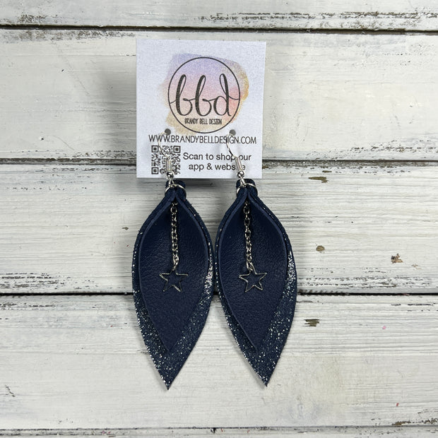 ALLIE + STAR-  Leather Earrings  ||   <BR> MATTE NAVY BLUE, <BR> SHIMMER NAVY BLUE