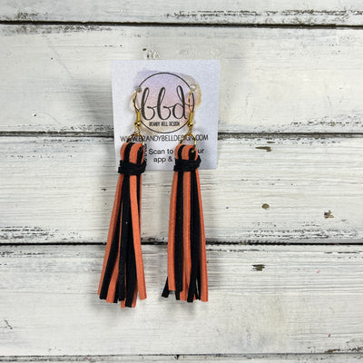 MARIE - Faux Suede Tassel Earrings  || SPARKLE BLACK & ORANGE