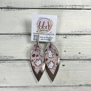 ALLIE -  Leather Earrings  ||   <BR> FALLING GHOST LEAVES (FAUX LEATHER), <BR> METALLIC ROSE GOLD SMOOTH