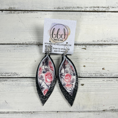 ALLIE -  Leather Earrings  ||   <BR> ROSES & WEBS, <BR> SHIMMER PEWTER