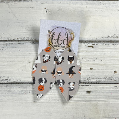 MAISY - Leather Earrings || <BR> HALLOWEEN DOGS ON GRAY (FAUX LEATHER)