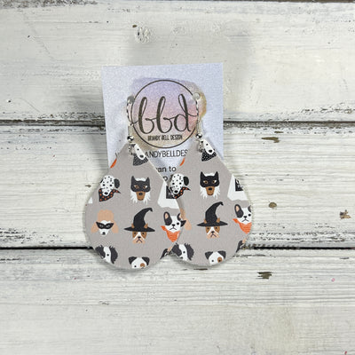 ZOEY (3 sizes available!) -  Leather Earrings  ||  HALLOWEEN DOGS ON GRAY (FAUX LEATHER)