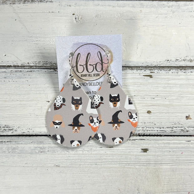 ZOEY (3 sizes available!) -  Leather Earrings  ||  HALLOWEEN DOGS ON GRAY (FAUX LEATHER)