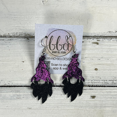 GNOME -  Leather Earrings  ||   <BR> METALLIC PURPLE PEBBLED, <BR> SHIMMER BLACK