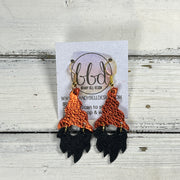 GNOME -  Leather Earrings  ||   <BR> METALLIC ORANGE PEBBLED, <BR> SHIMMER BLACK