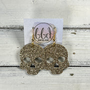 SKULL -  Leather Earrings  ||   <BR> GOLD FINE GLITTER (LEATHER ON THICK CORK)