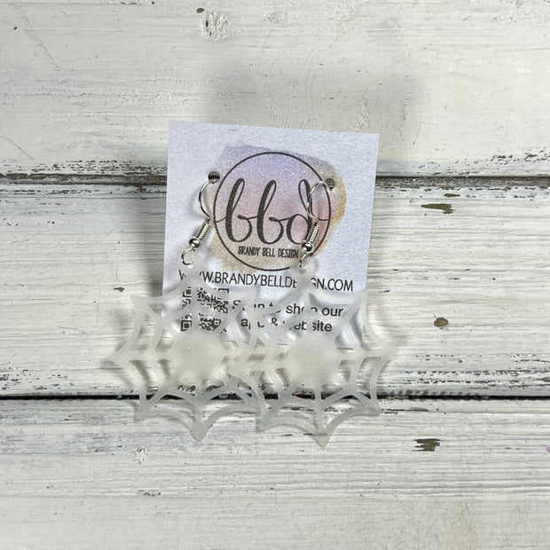 WEB -  Leather Earrings  ||   <BR> TRANSPARENT WHITE GLITTER JELLY (FAUX LEATHER)