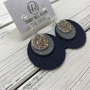 GRAY - Leather Earrings  ||    <BR> GLAMOUR GLITTER (NOT REAL LEATHER), <BR>SHIMMER GRAY,  <BR> MATTE NAVY BLUE