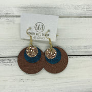 GRAY - Leather Earrings  ||    <BR> ROSE GOLD GLITTER (NOT REAL LEATHER), <BR> SHIMMER TEAL,  <BR> METALLIC BRONZE SAFFIANO