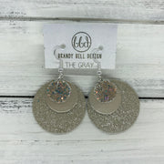 GRAY - Leather Earrings  ||    <BR> GLAMOUR GLITTER (NOT REAL LEATHER), <BR>METALLIC CHAMPAGNE SMOOTH,  <BR> SHIMMER TAUPE