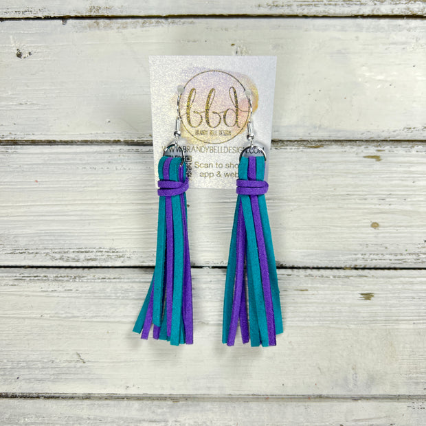 MARIE - Faux Suede Tassel Earrings  || TEAL & PURPLE