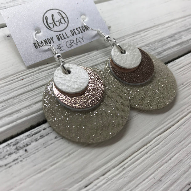 GRAY - Leather Earrings  ||    <BR> PEARL WHITE, <BR>METALLIC ROSE GOLD SMOOTH,  <BR> SHIMMER TAUPE