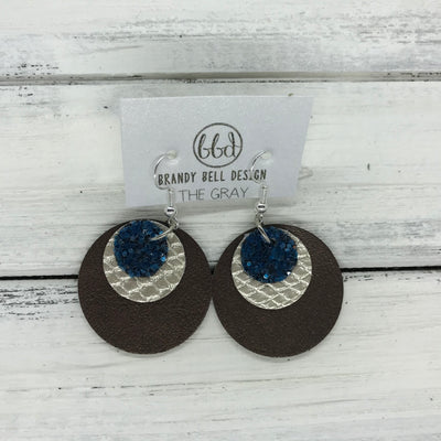 GRAY - Leather Earrings  ||    <BR> DARK TEAL GLITTER (NOT REAL LEATHER), <BR> METALLIC CHAMPAGNE COBRA,  <BR> PEARLIZED BROWN