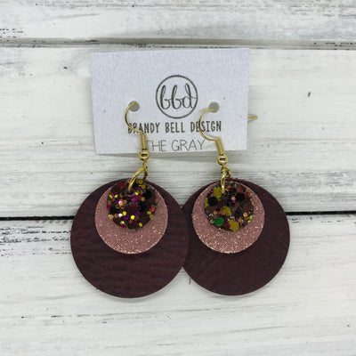 GRAY - Leather Earrings  ||    <BR> AUTUMN HARVEST GLITTER (NOT REAL LEATHER), <BR> SHIMMER VINTAGE PINK,  <BR> DISTRESSED MERLOT