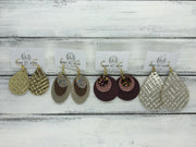 GRAY - Leather Earrings  ||    <BR> RUST GLITTER (FAUX LEATHER), <BR> SPICED PEACH VELVET (FAUX LEATHER),  <BR> BURGUNGY BRAIDED