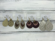 GRAY -  Leather Earrings  ||   <BR> PINK & GOLD GLITTER (FAUX LEATHER), <BR> MATTE MUSTARD, <BR> DISTRESSED SALMON