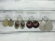 GRAY -  Leather Earrings  ||   <BR> FOREST GLITTER (FAUX LEATHER), <BR> GOLD & WHITE CHEVRON, <BR> MATTE EMERALD GREEN