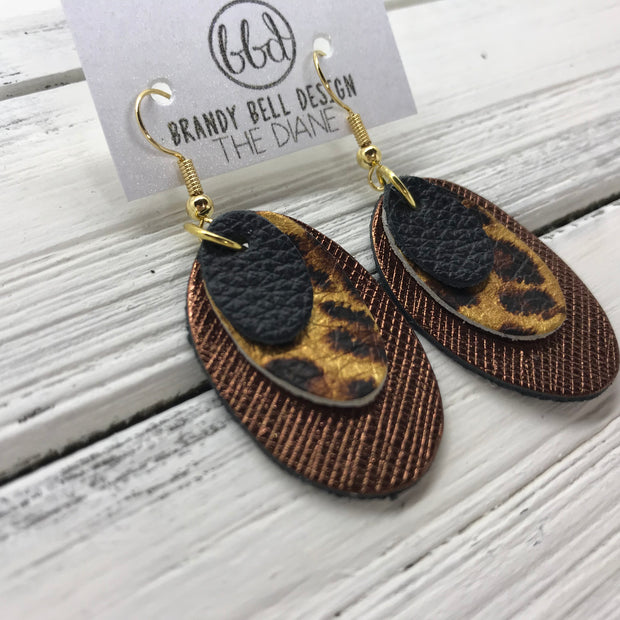 DIANE - Leather Earrings  ||    <BR> MATTE BLACK , <BR> METALLIC CHEETAH, BR> METALLIC BRONZE SAFFIANO