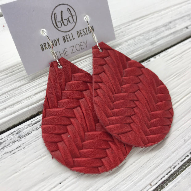 ZOEY (3 sizes available!) -  Leather Earrings  ||   RED BRAIDED