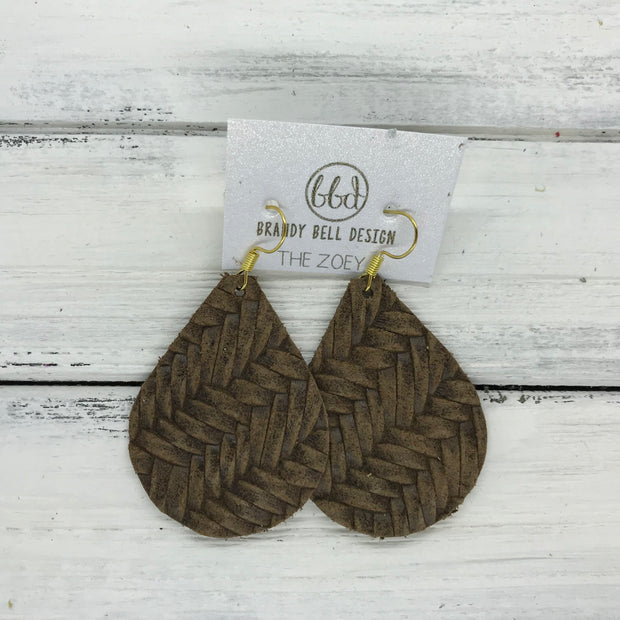 ZOEY (3 sizes available!) -  Leather Earrings  ||   BROWN BRAIDED