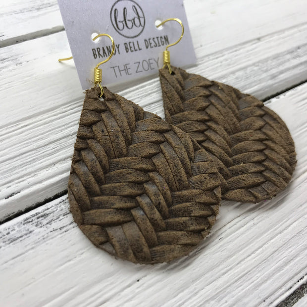 ZOEY (3 sizes available!) -  Leather Earrings  ||   BROWN BRAIDED