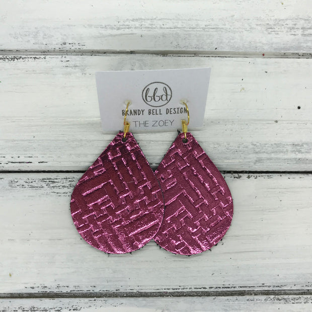 ZOEY (3 sizes available!) -  Leather Earrings  ||   METALLIC PINK PANAMA WEAVE