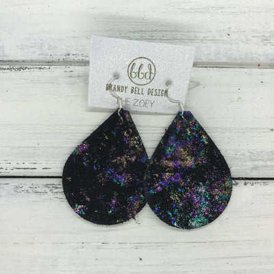 ZOEY (3 sizes available!) -  Leather Earrings  ||   METALLIC IRIDESCENT NORTHERN LIGHTS ON BLACK