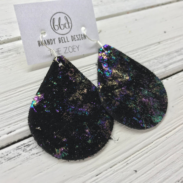 ZOEY (3 sizes available!) -  Leather Earrings  ||   METALLIC IRIDESCENT NORTHERN LIGHTS ON BLACK