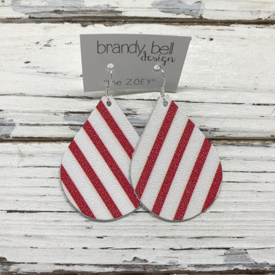 ZOEY (3 sizes available!) -  Leather Earrings  ||  WHITE WITH RED STRIPES