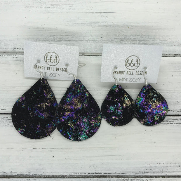 ZOEY (3 sizes available!) -  Leather Earrings  ||   METALLIC IRIDESCENT NORTHERN LIGHTS ON BLACK