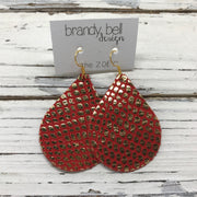 ZOEY (3 sizes available!) -  Leather Earrings  ||  METALLIC GOLD ON BRIGHT RED