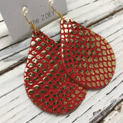 ZOEY (3 sizes available!) -  Leather Earrings  ||  METALLIC GOLD ON BRIGHT RED