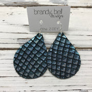 ZOEY (3 sizes available!) -  Leather Earrings  ||  METALLIC BLUE & BLACK MERMAID