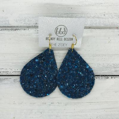 ZOEY (3 sizes available!) -  GLITTER ON CANVAS Earrings  (not leather) ||  DARK TEAL GLITTER