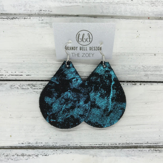 ZOEY (3 sizes available!) -  Leather Earrings  ||   METALLIC TEAL NORTHERN LIGHTS ON BLACK