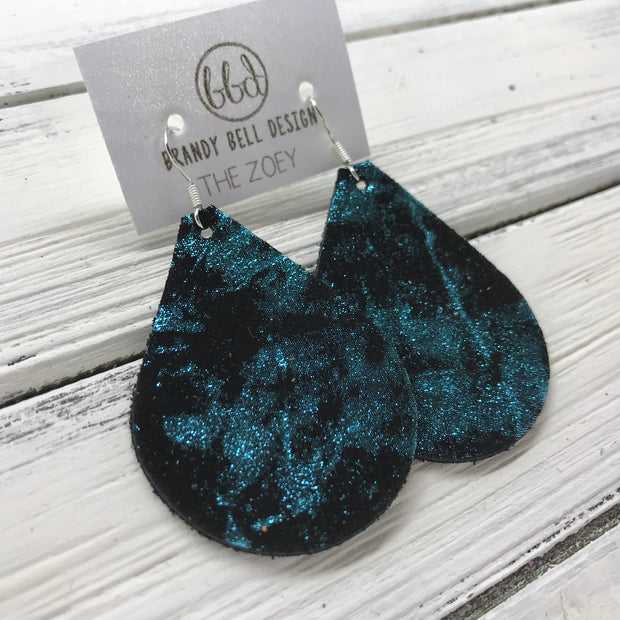 ZOEY (3 sizes available!) -  Leather Earrings  ||   METALLIC TEAL NORTHERN LIGHTS ON BLACK