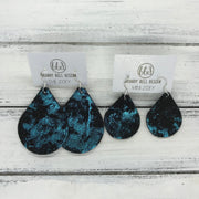 ZOEY (3 sizes available!) -  Leather Earrings  ||   METALLIC TEAL NORTHERN LIGHTS ON BLACK