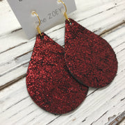 ZOEY (3 sizes available!) -  Leather Earrings  ||  SHIMMER BRIGHT RED ON BLACK