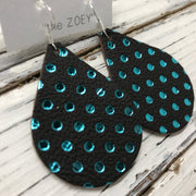 ZOEY (3 sizes available!) -  Leather Earrings  ||  VERY DARK BROWN WITH METALLIC TEAL POLKADOTS