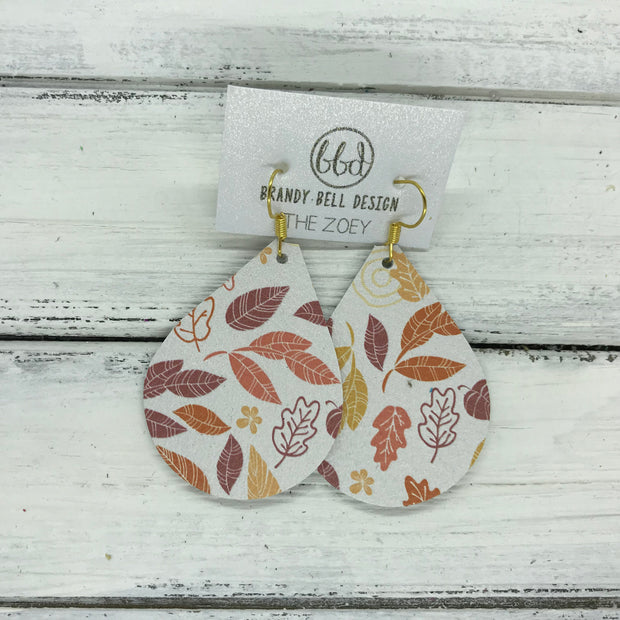 ZOEY (3 sizes available!) -  Leather Earrings  ||   FALL LEAVES ON WHITE