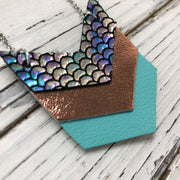 EMERSON - Leather Necklace  ||  METALLIC ANTIQUE MERMAID, METALLIC COPPER, MATTE ROBINS EGG BLUE