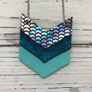 EMERSON - Leather Necklace  ||  METALLIC ANTIQUE MERMAID, METALLIC SHIMMER TEAL, MATTE ROBINS EGG BLUE
