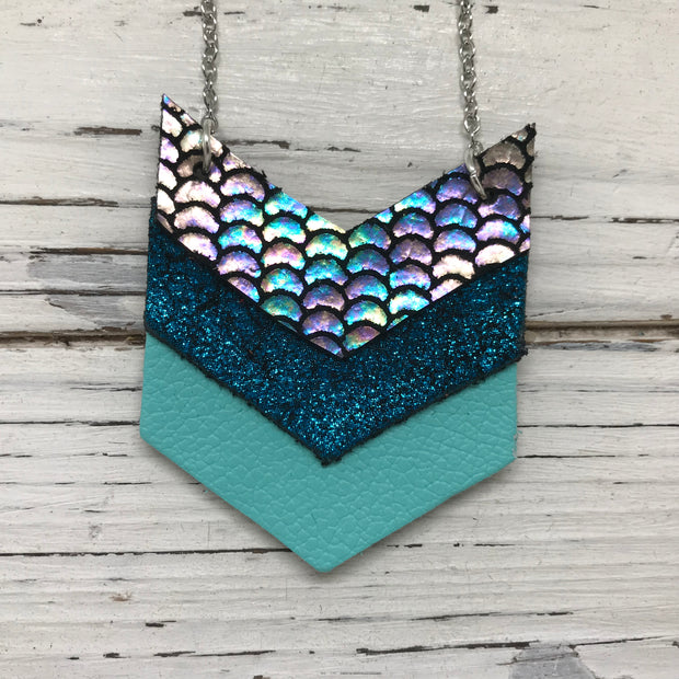 EMERSON - Leather Necklace  ||  METALLIC ANTIQUE MERMAID, METALLIC SHIMMER TEAL, MATTE ROBINS EGG BLUE