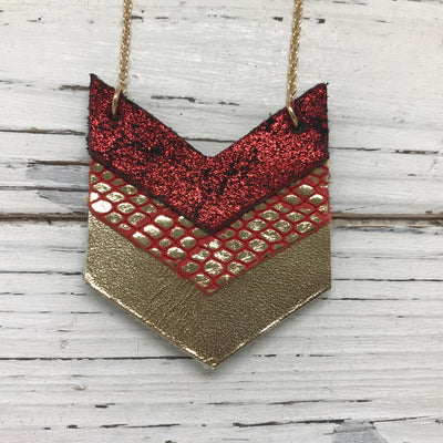 EMERSON - Leather Necklace  ||  METALLIC SHIMMER BRIGHT RED, METALLIC GOLD ON BRIGHT RED, METALLIC GOLD