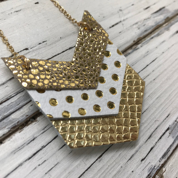 EMERSON - Leather Necklace  ||  METALLIC GOLD DRIPS, WHITE WITH METALLIC GOLD POLKADOTS, METALLIC GOLD COBRA