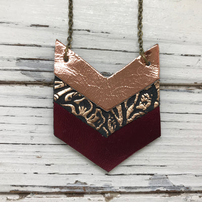 EMERSON - Leather Necklace  ||  METALLIC COPPER, METALLIC COPPER & BLACK FLORAL, METALLIC BURGUNDY