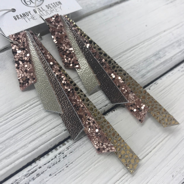 AUDREY - Leather Earrings  ||   ROSE GOLD GLITTER, METALLIC CHAMPAGNE, METALLIC ROSE GOLD, ROSE GOLD GLITTER, METALLIC GOLD DRIPS