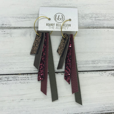 AUDREY - Leather Earrings  ||   SHIMMER COPPER, OLIVE GREEN, BURGUNDY GLITTER, MATTE BURGUNDY, OLIVE GREEN